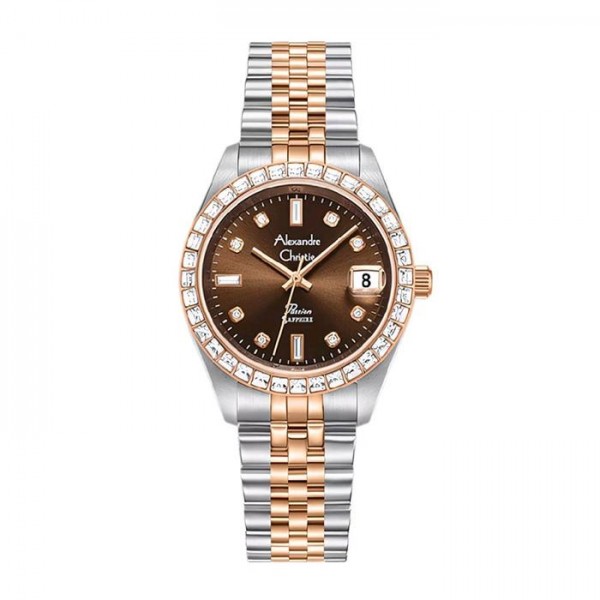 Alexandre Christie AC 5013 Silver Rosegold Brown Diamond Ring LDBTRBODR